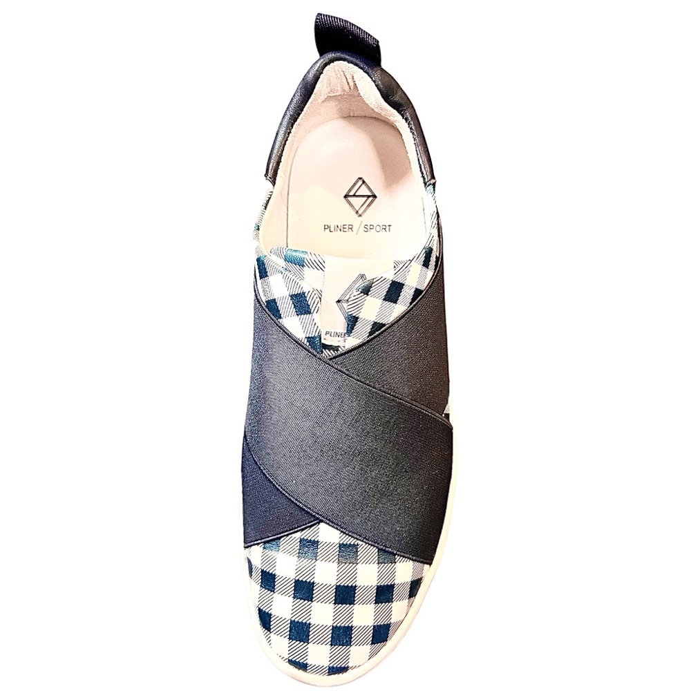 PLINER SPORT Coley Leather Blue Gingham Checkered Slip-On Platform Sneakers 8M